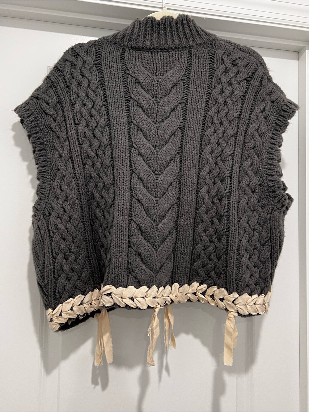 Zara Charcoal Cable Knit Artisan Sweater Vest Fringe Boho Cottagecore SZ Medium - Picture 6 of 15